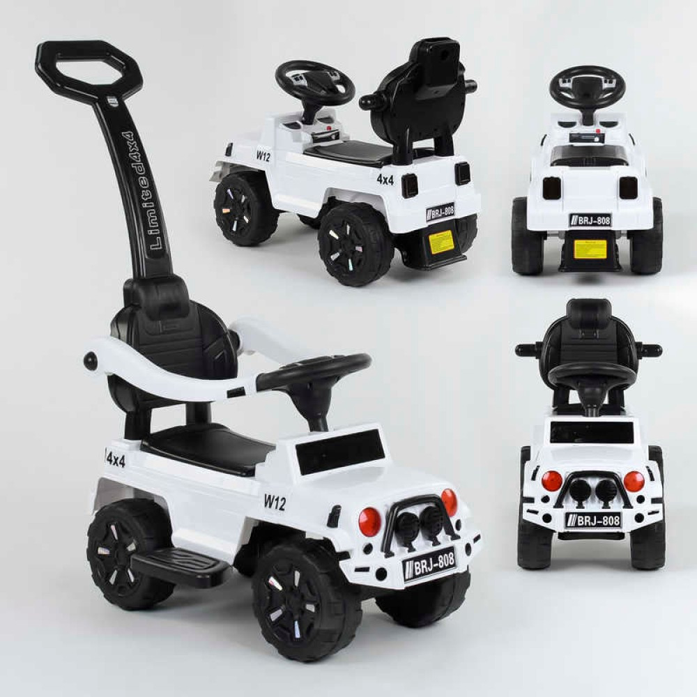 Машина-Толокар з ручкою 808 W-2288 JOY (4) колір БІЛИЙ, РОСІЙСЬКІ ПІСНІ, СВІТЛОВІ ЕФЕКТИ, знімний захисний бампер, багажник, в коробці