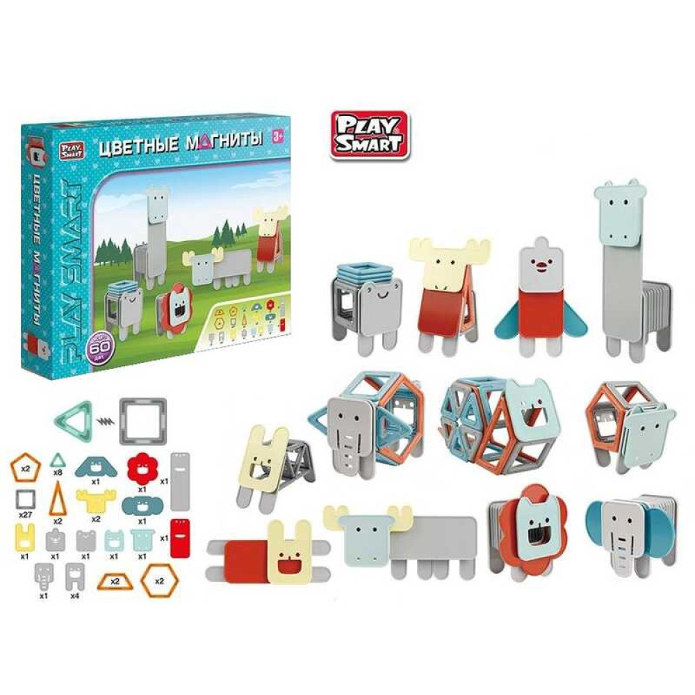 Конструктор магнітний 2469 (12/2) "Play Smart", 60 деталей, в коробці