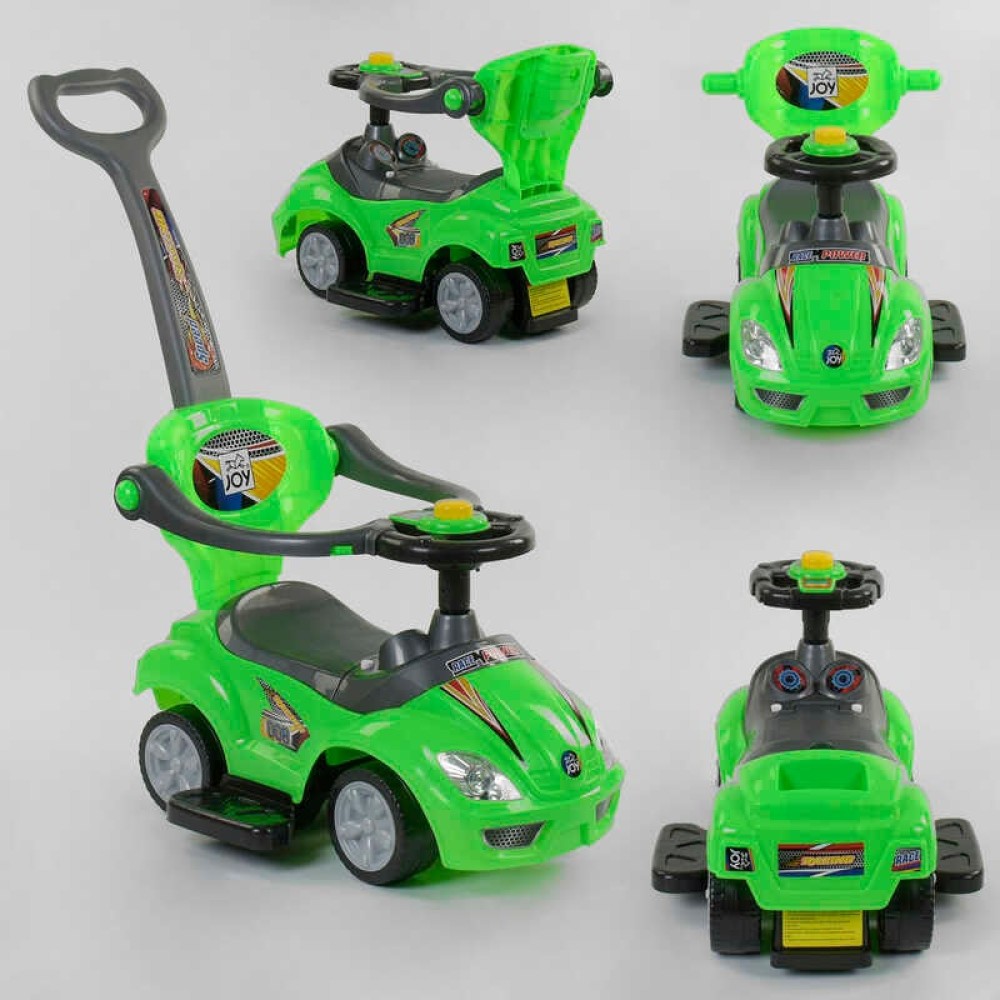 Машина-толокар JOY 2027 - G (1) колір ЗЕЛЕНИЙ, РОСІЙСЬКІ ПІСНІ, батьківська ручка, знімний захисний бампер, багажник