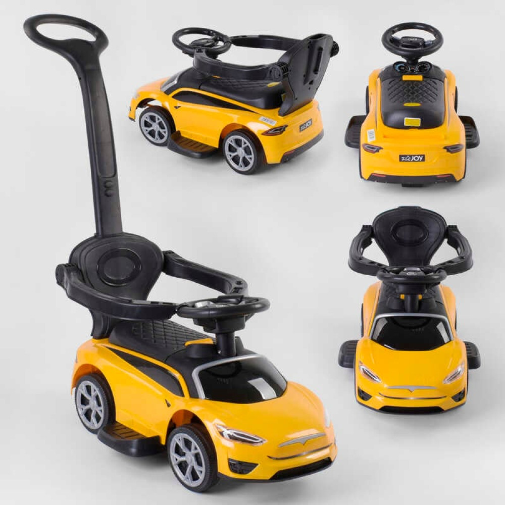 Машина-толокар TS 6225 Y JOY (1) колір ЖОВТИЙ, РОСІЙСЬКІ ПІСНІ, МУЗИЧНИЙ РУЛЬ, батьківська ручка, знімний захисний бампер, багажник