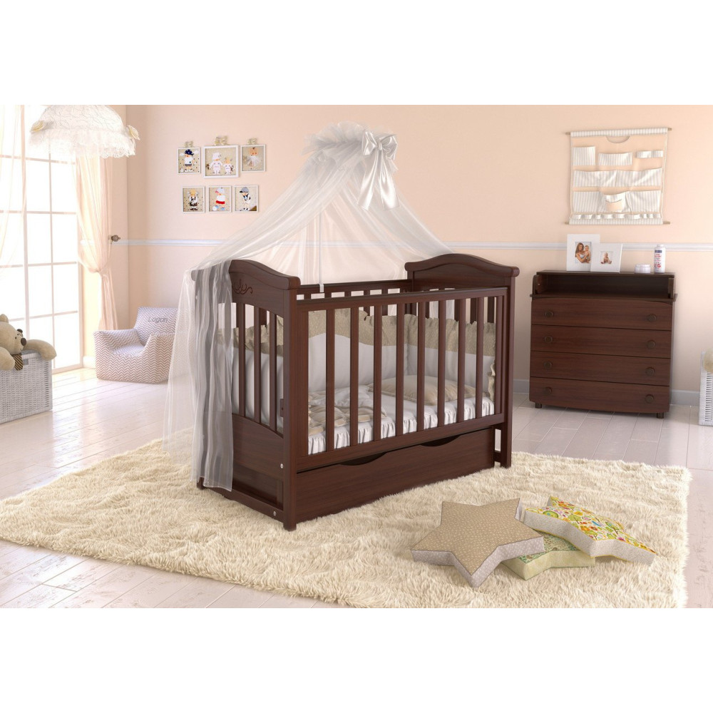 Кроватка с ящиком Angelo Lux-4 Темный орех