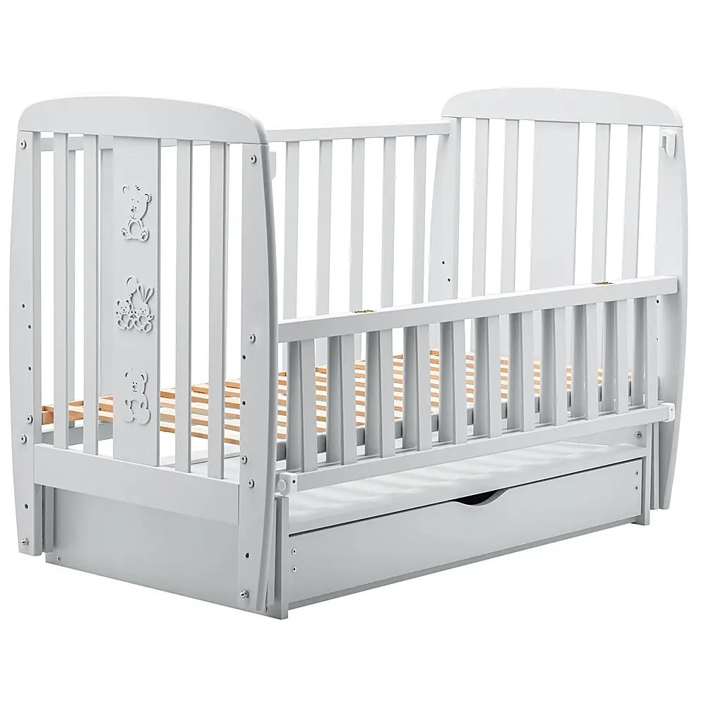 Ліжечко Babyroom Друзі DDMYO-3 маятник + ящик + відкидний бік, бук сірий (626140)