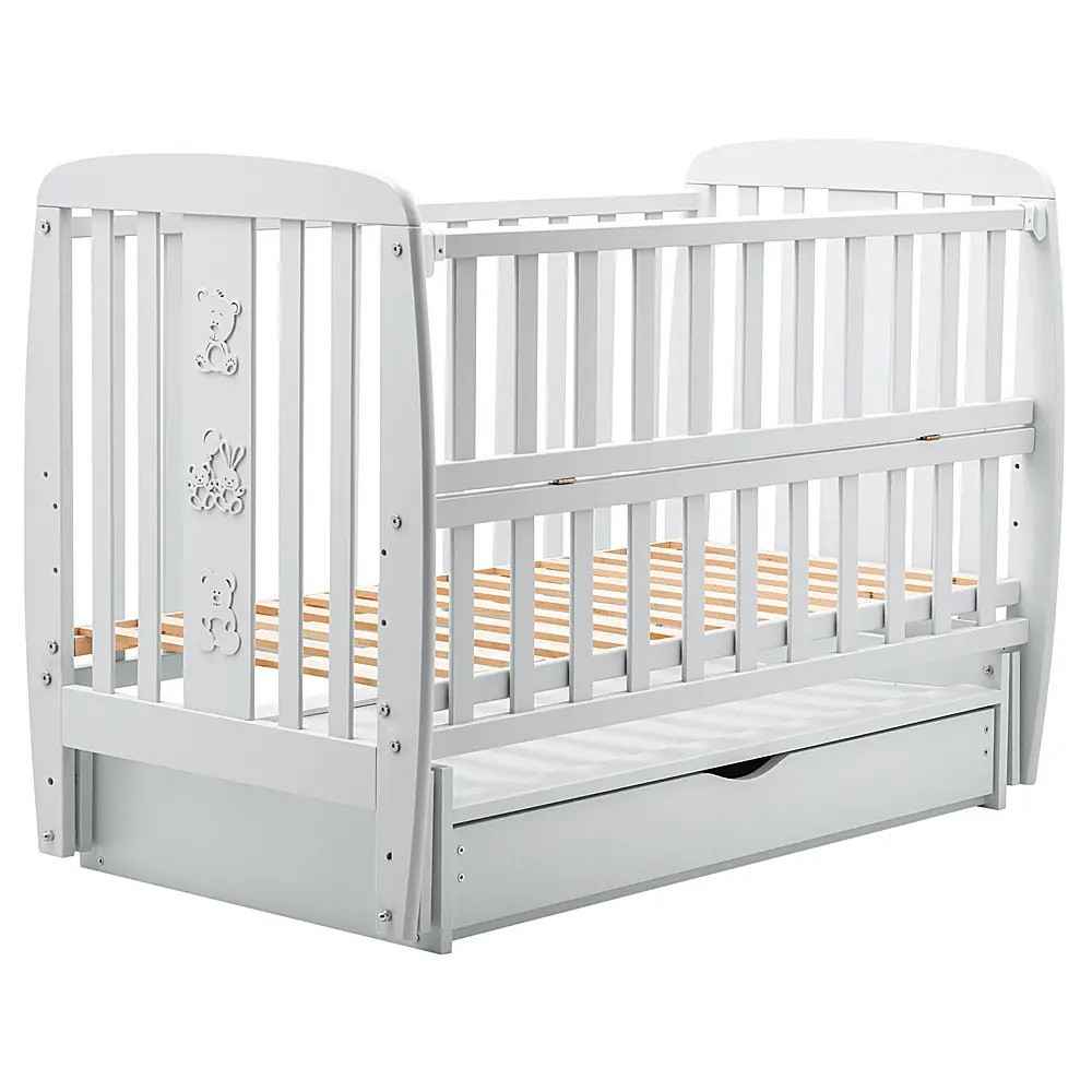 Ліжечко Babyroom Друзі DDMYO-3 маятник + ящик + відкидний бік, бук сірий (626140)