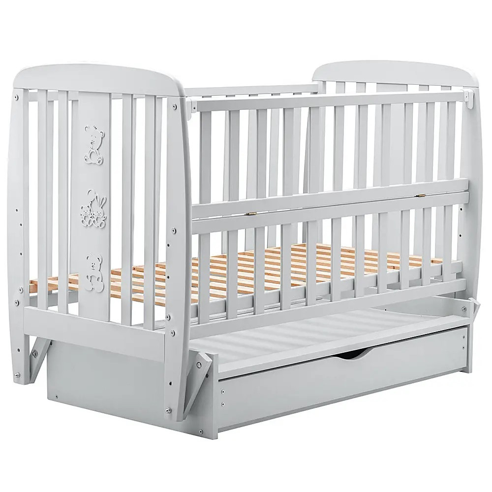 Ліжечко Babyroom Друзі DDMYO-3 маятник + ящик + відкидний бік, бук сірий (626140)