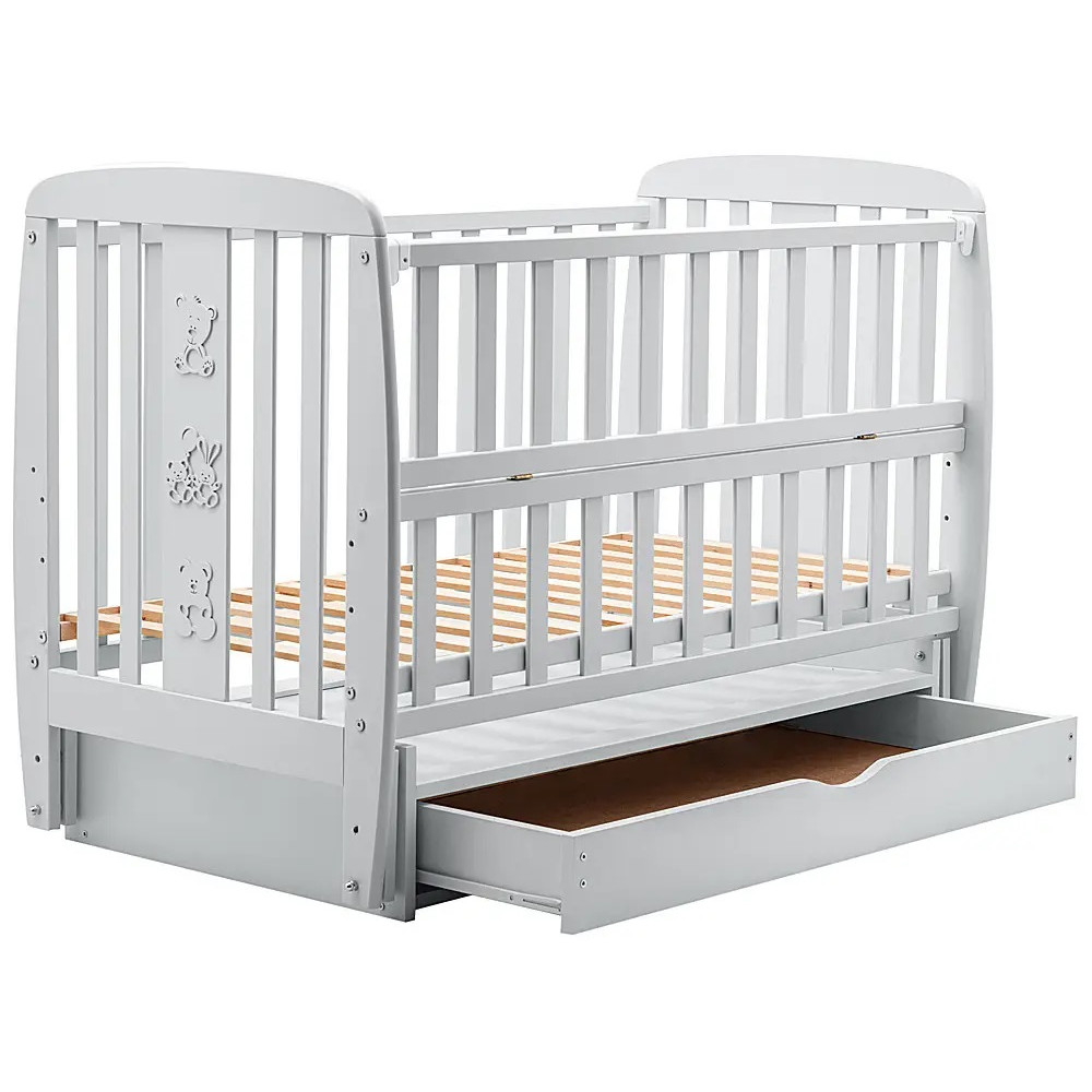 Ліжечко Babyroom Друзі DDMYO-3 маятник + ящик + відкидний бік, бук сірий (626140)