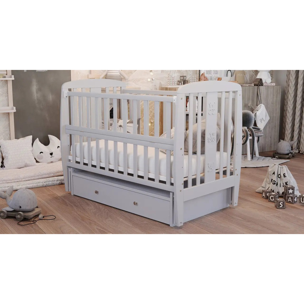 Ліжечко Babyroom Друзі DDMYO-3 маятник + ящик + відкидний бік, бук сірий (626140)