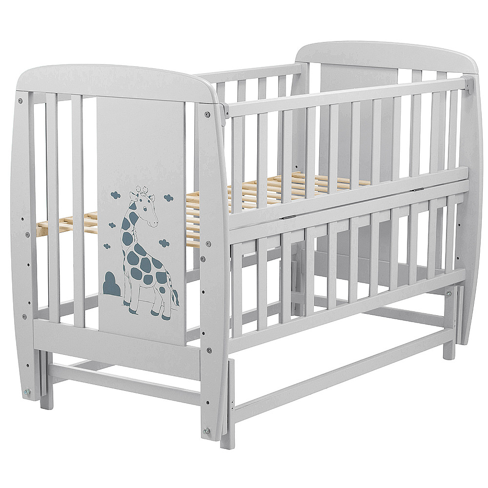 Ліжечко Babyroom Жирафик маятник, відкидний бік DJMO-02 бук сірий