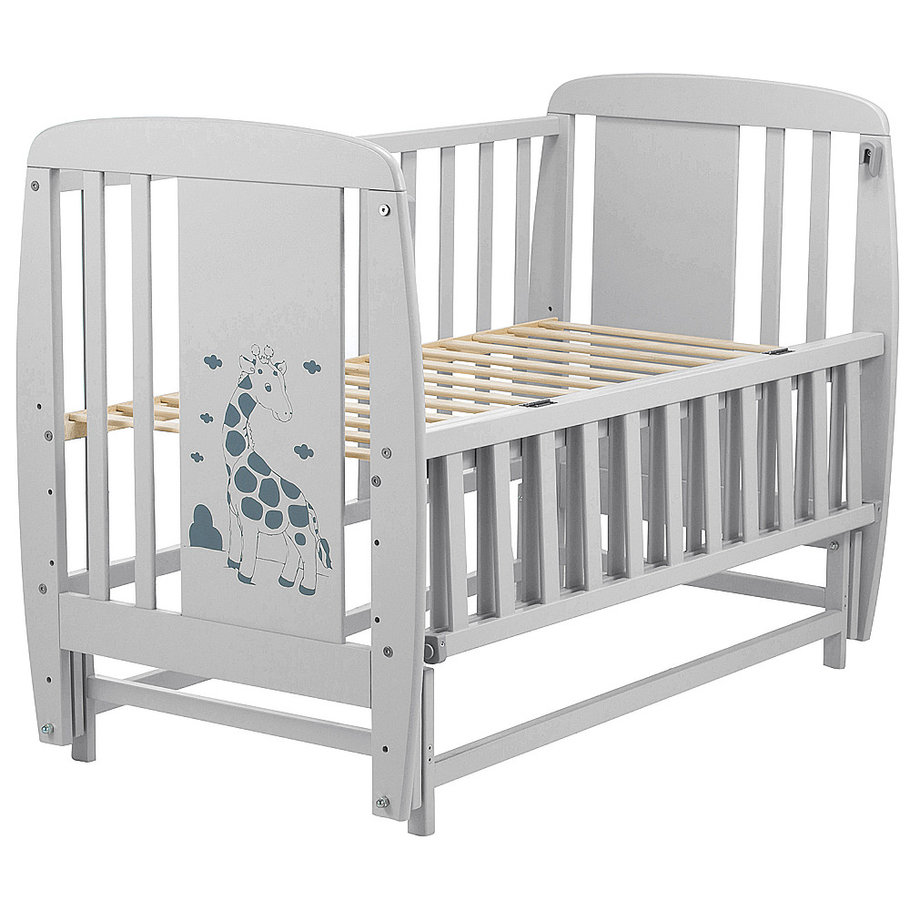Ліжечко Babyroom Жирафик маятник, відкидний бік DJMO-02 бук сірий