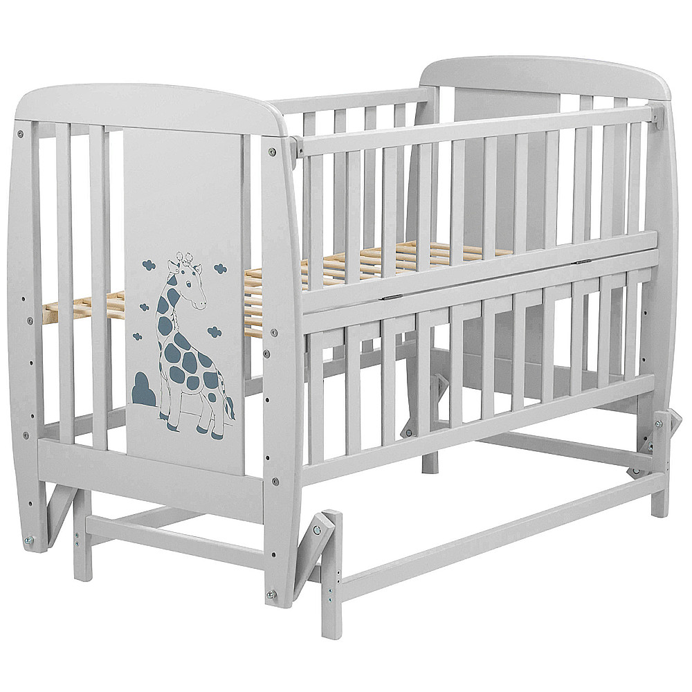 Ліжечко Babyroom Жирафик маятник, відкидний бік DJMO-02 бук сірий