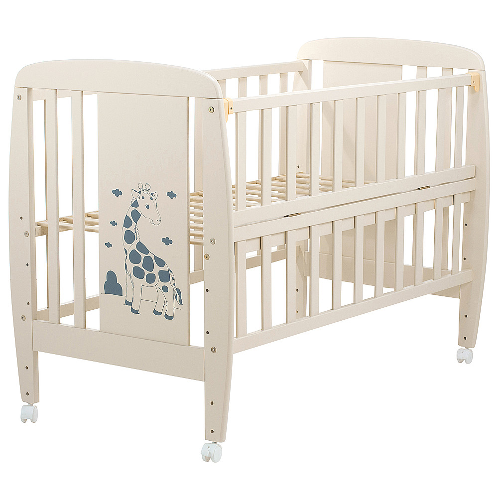 Ліжечко Babyroom Жирафик відкидний бік, колеса DJO-01 бук слонова кістка