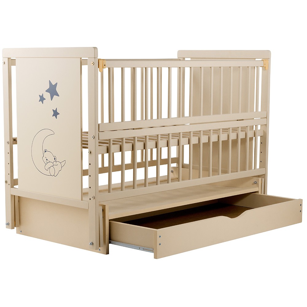 Кроватка Babyroom Медвежонок (M-03) маятник, ящик, откидной бок, бук, слоновая кость Кроватка Babyroom Медвежонок (M-03) маятник, ящик, откидной бок, бук, слоновая кость