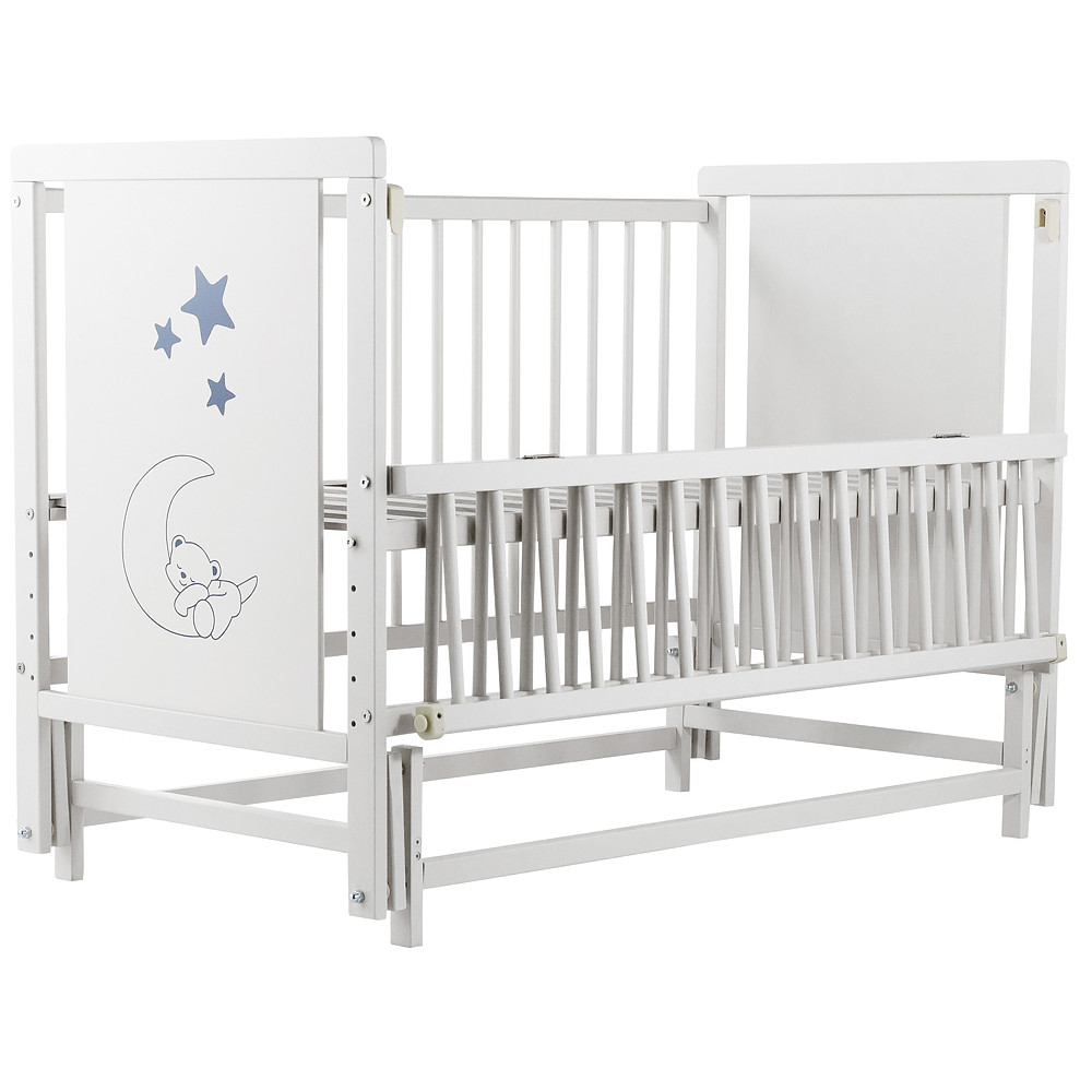 Кроватка Babyroom Медвежонок (M-02) маятник, откидной бок, бук, белый Кроватка Babyroom Медвежонок (M-02) маятник, откидной бок, бук, белый