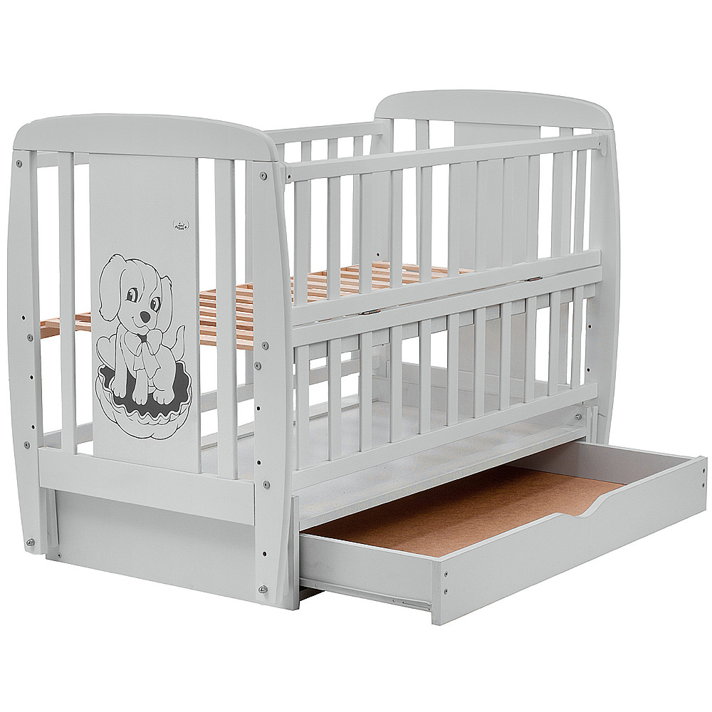 Ліжечко Babyroom Собачка маятник, ящик, відкидний бік DSMYO-03 бук сірий