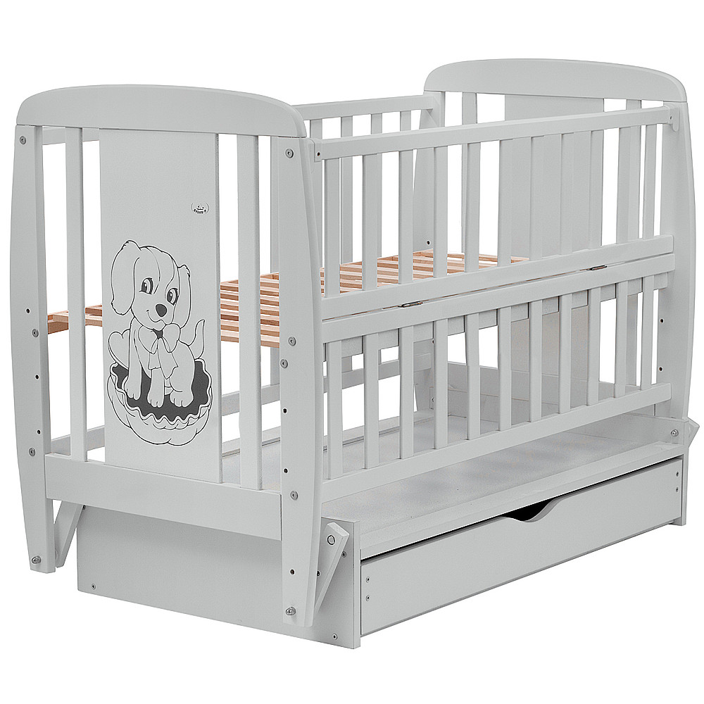 Ліжечко Babyroom Собачка маятник, ящик, відкидний бік DSMYO-03 бук сірий