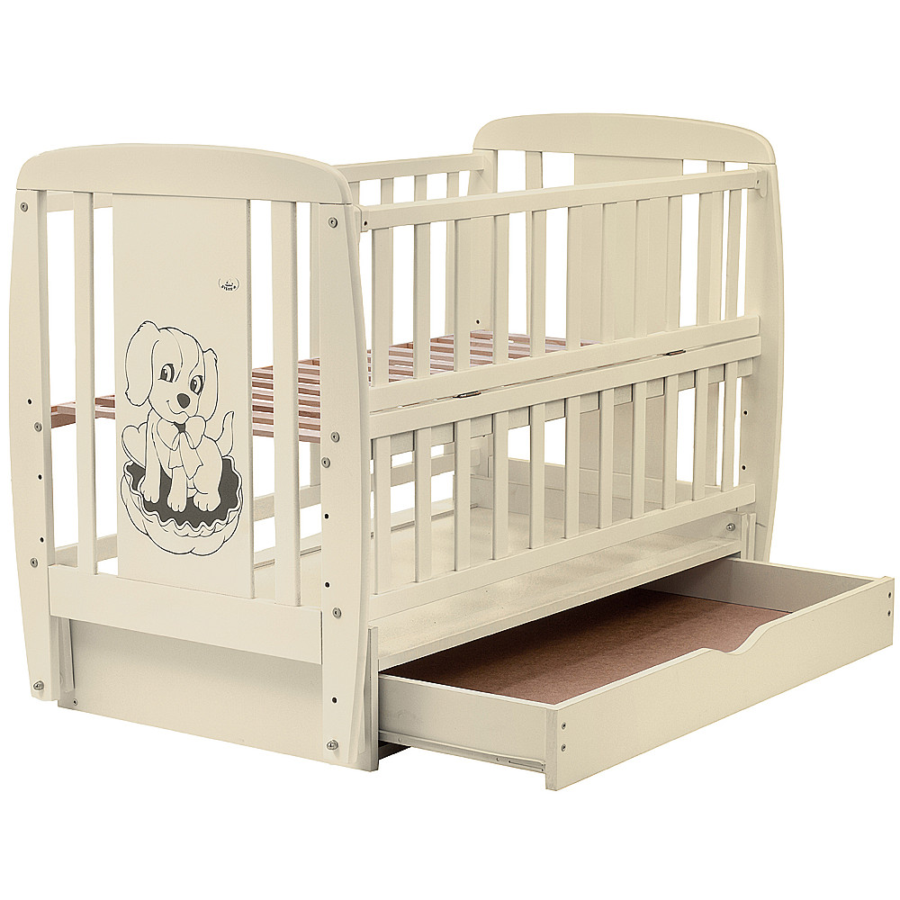 Кроватка Babyroom Собачка маятник, ящик, откидной бок DSMYO-03 бук слоновая кость