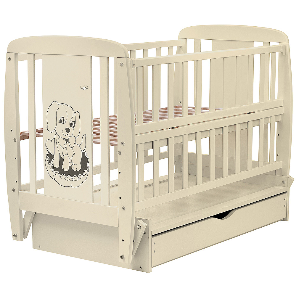 Кроватка Babyroom Собачка маятник, ящик, откидной бок DSMYO-03 бук слоновая кость
