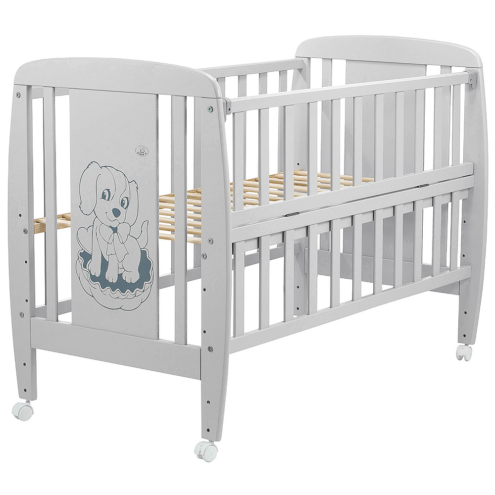 Кроватка Babyroom Собачка откидной бок, колеса DSO-01 бук серый