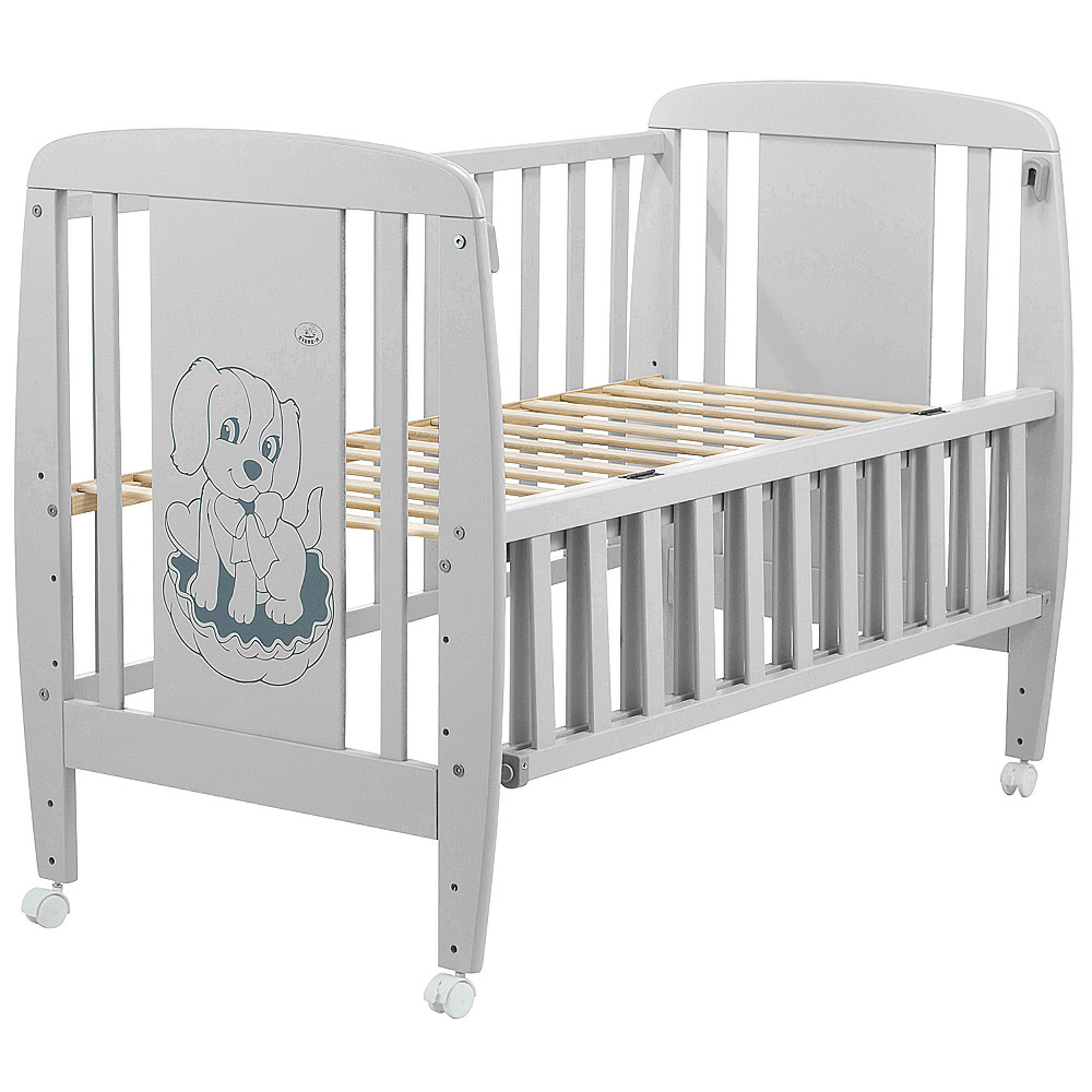 Кроватка Babyroom Собачка откидной бок, колеса DSO-01 бук серый