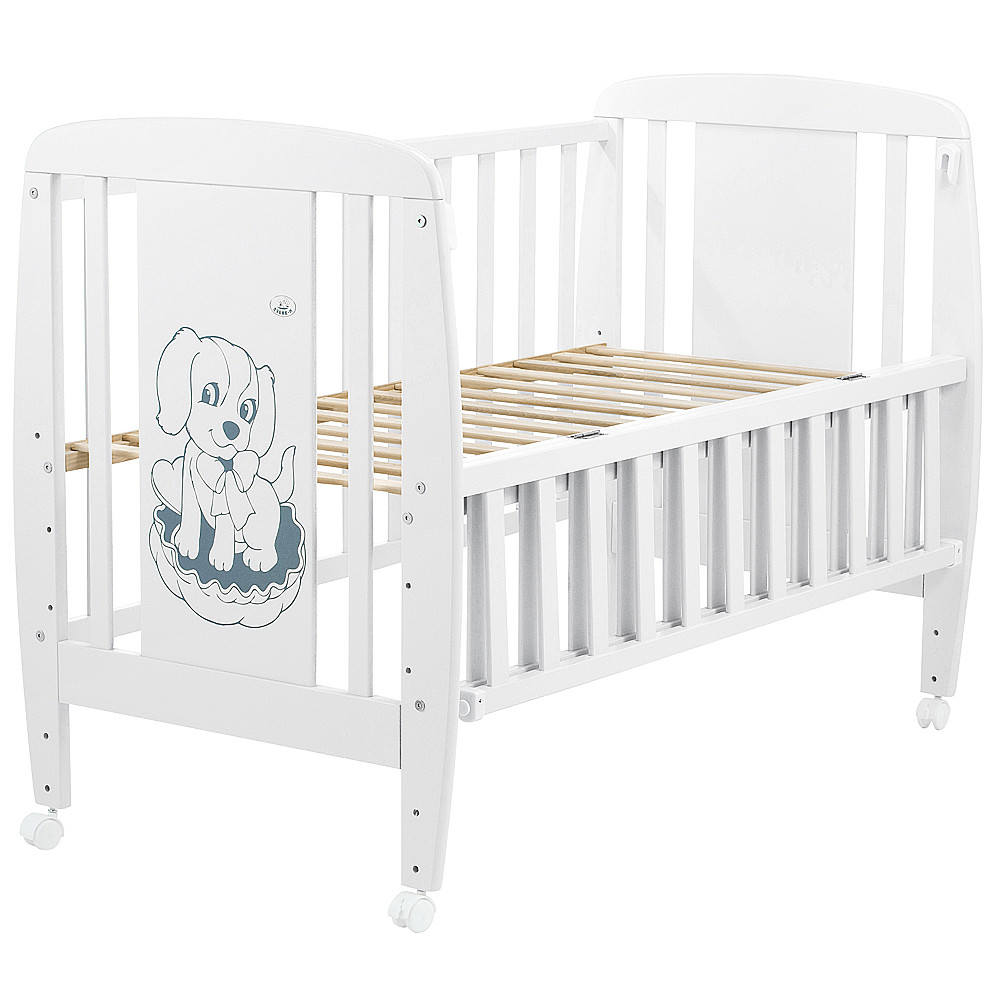 Кроватка Babyroom Собачка откидной бок, колеса DSO-01 бук белый