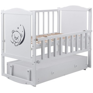 Кроватка Babyroom Тедди (Т-03) фигурное быльце, маятник, ящик, откидной бок, белый