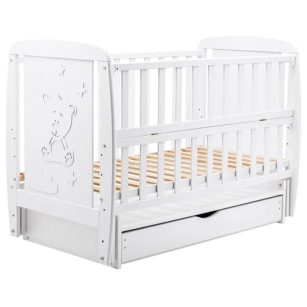 Кроватка Babyroom Умка маятник + ящик + откидной бок DUMYO-3  бук белый (626201)