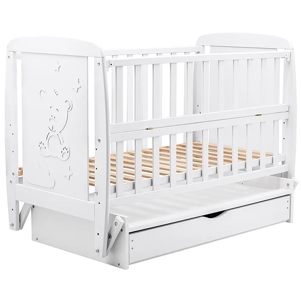 Кроватка Babyroom Умка маятник + ящик + откидной бок DUMYO-3 бук белый (626201) Кроватка Babyroom Умка маятник + ящик + откидной бок DUMYO-3 бук белый (626201)
