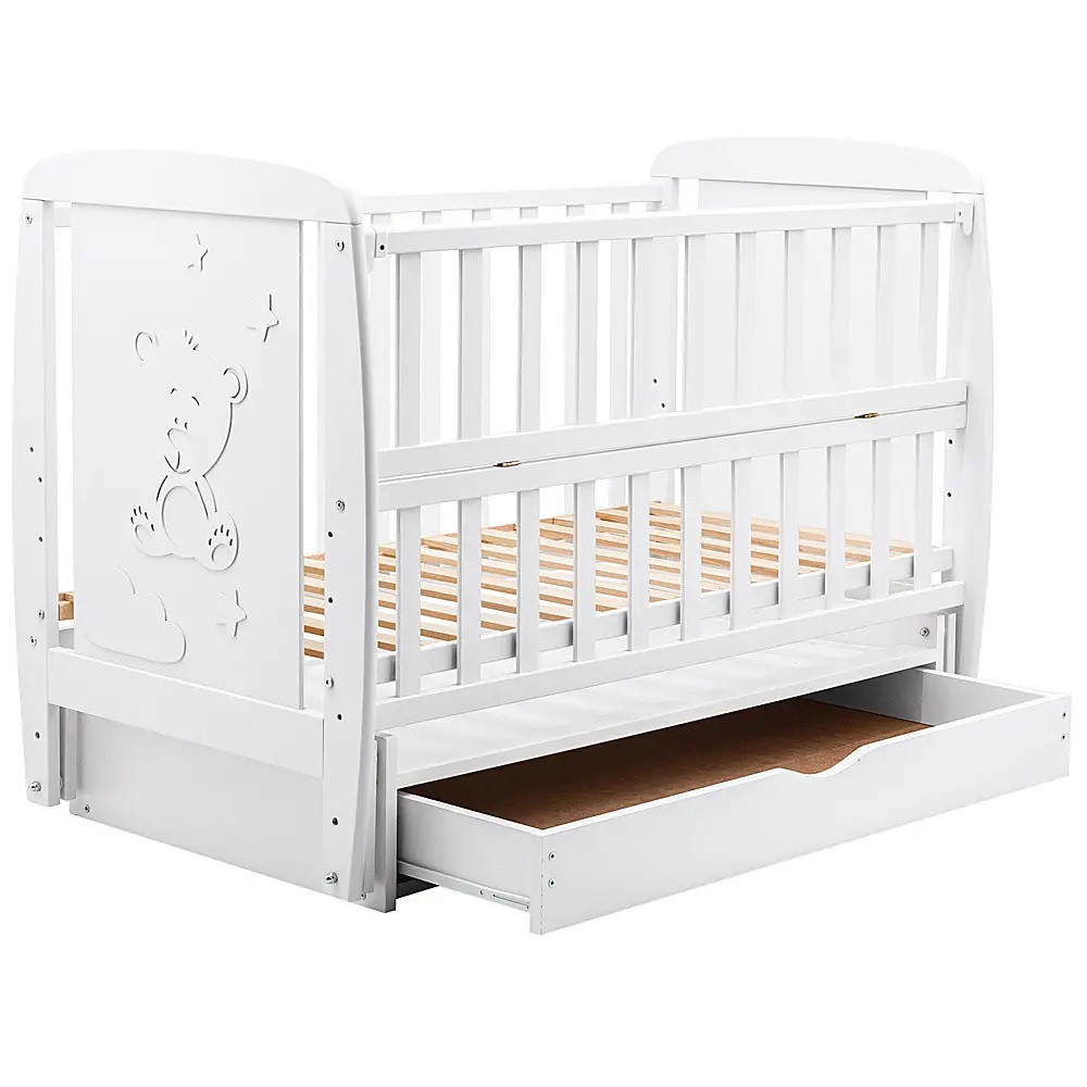 Кроватка Babyroom Умка маятник + ящик + откидной бок DUMYO-3 бук белый (626201) Кроватка Babyroom Умка маятник + ящик + откидной бок DUMYO-3 бук белый (626201)
