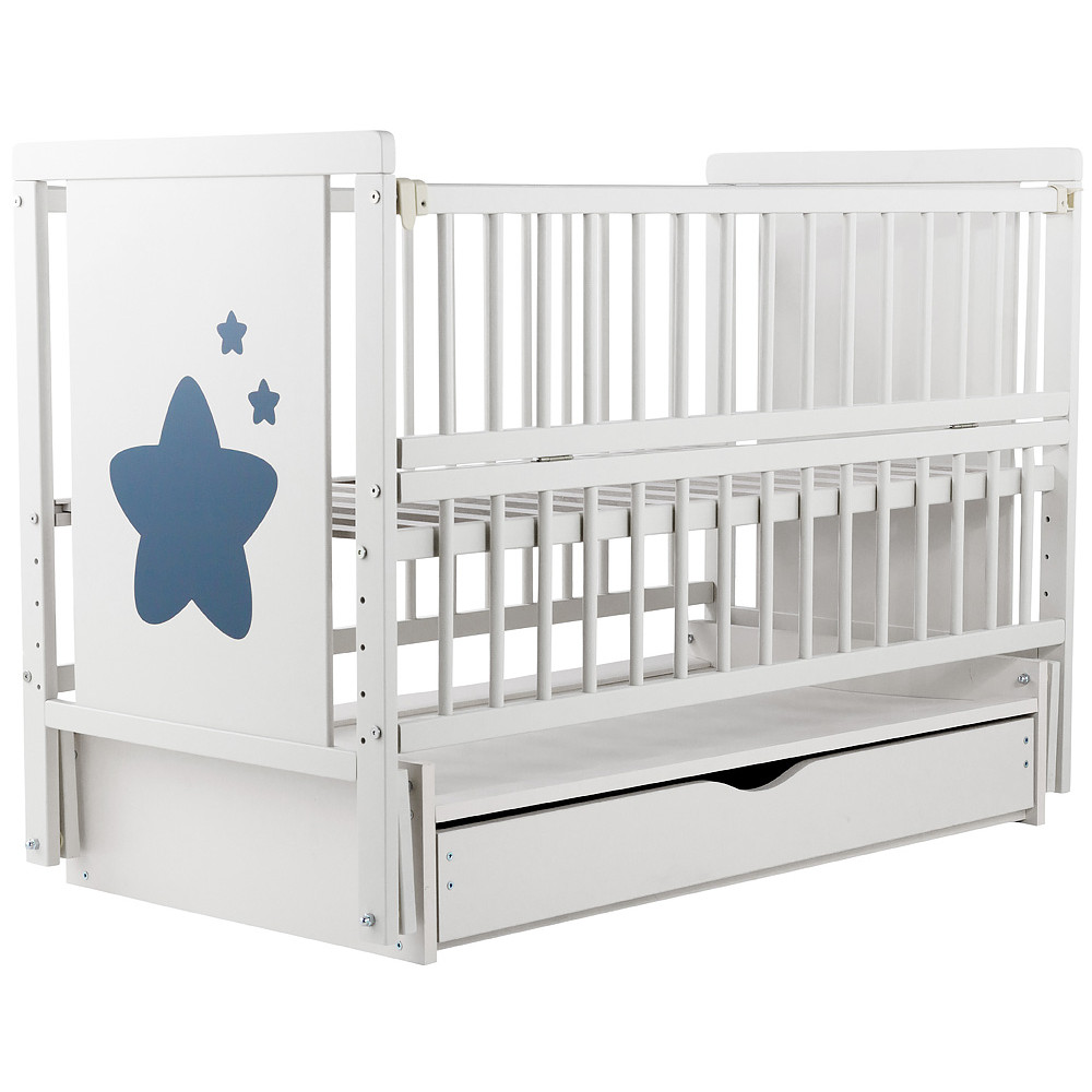 Ліжечко Babyroom Зірочка Z-03 маятник, ящик, відкидна боковина, бук, білий