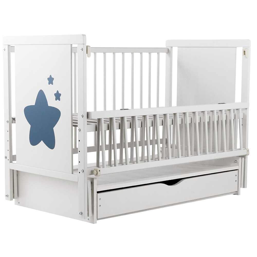 Ліжечко Babyroom Зірочка Z-03 маятник, ящик, відкидна боковина, бук, білий