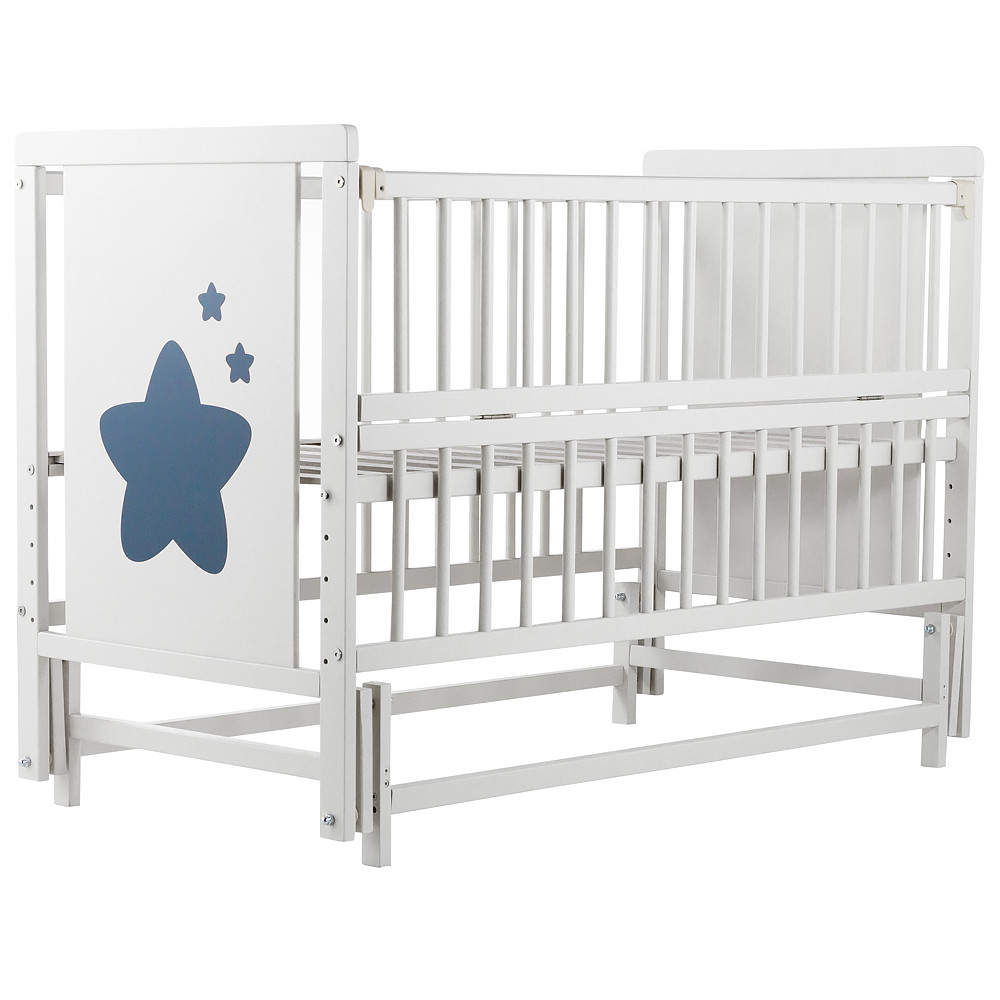 Ліжечко Babyroom Зірочка Z-02 маятник, відкидна боковина, бук, білий