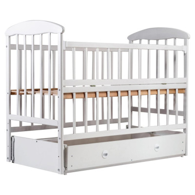 Ліжечко Наталка ОБМЯО маятник і ящик, відкидна боковина, вільха, біла