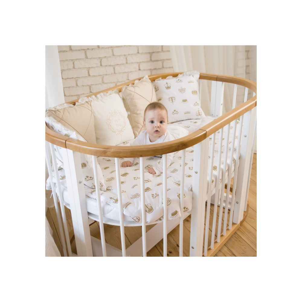 Овальне ліжечко Ovalbed Deluxe Natural + White маятник + колеса