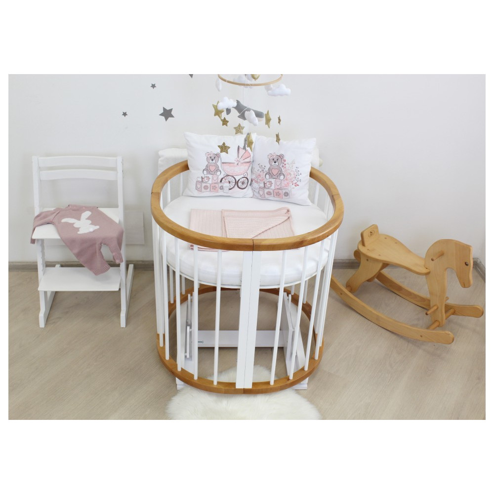 Овальне ліжечко Ovalbed Deluxe Natural + White маятник + колеса