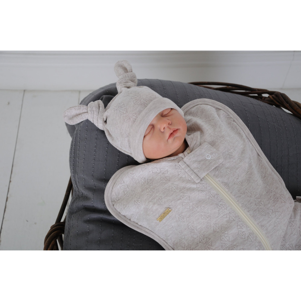 Евро пеленка кокон на молнии + шапочка MagBaby Wind, бежевый меланж (0-3 мес.)