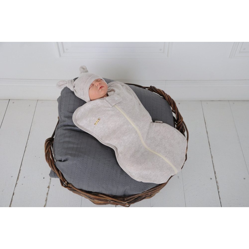 Евро пеленка кокон на молнии + шапочка MagBaby Wind, бежевый меланж (0-3 мес.)