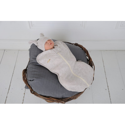 Евро пеленка кокон на молнии + шапочка MagBaby Wind, бежевый меланж (0-3 мес.)