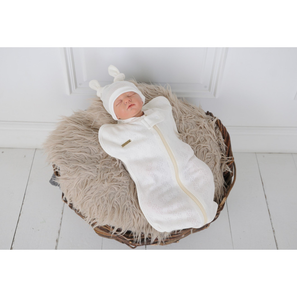 Євро пелюшка кокон на блискавці + шапочка MagBaby Wind, молоко (0-3 міс.)