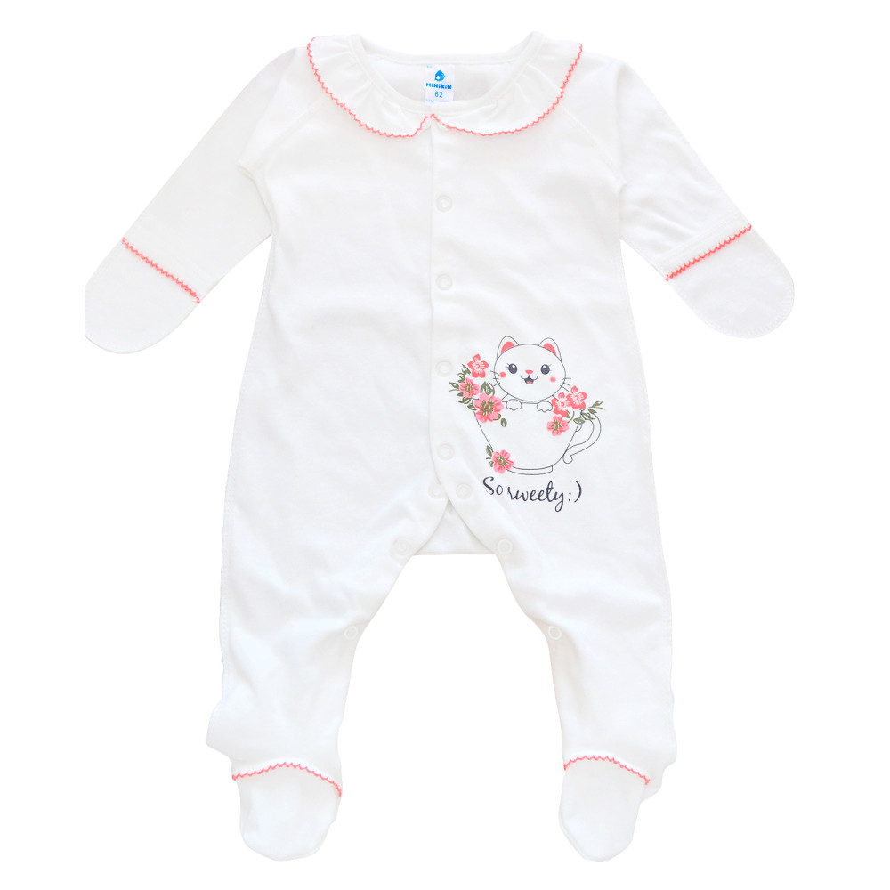 Комбинезон с закрытыми ручками Minikin Кошечка молочный р.62 (21020362)
