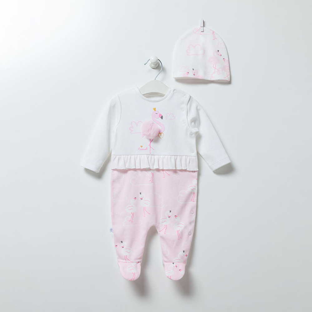 Комбінезон з шапочкою Caramell Flamingo р.50-56 молочний (TK6893)