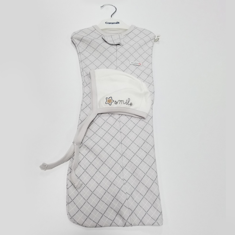 Комплект кокон та шапочка Caramell Smile р.50-56 сірий (KNE6551)