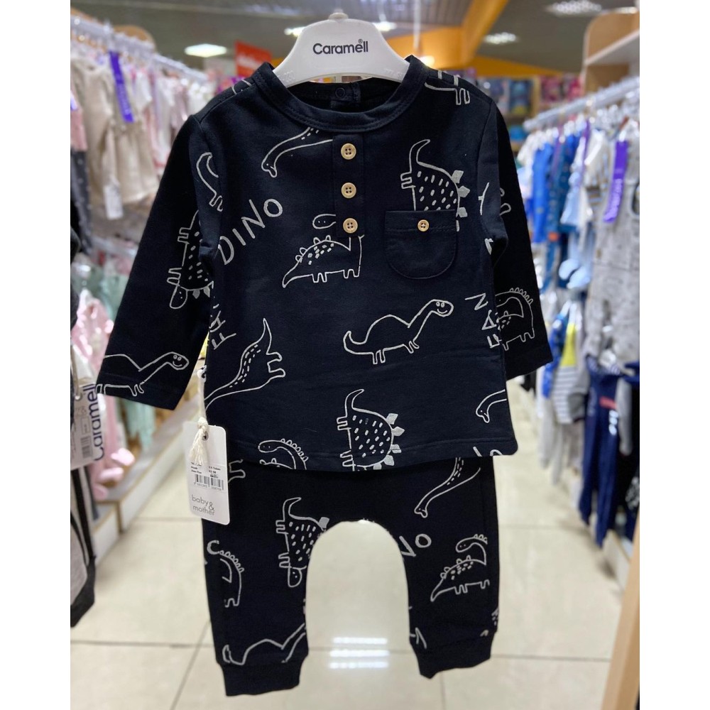 Комплект одежды Caramell Dino Fan р.62-68 свитшот, штаны, черный с принтом (TKE7144)