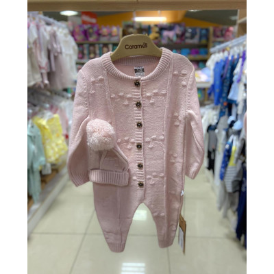 Комбинезон Caramell вязанный с шапочкой для девочки Triko р.0-3 мес (TK7569)