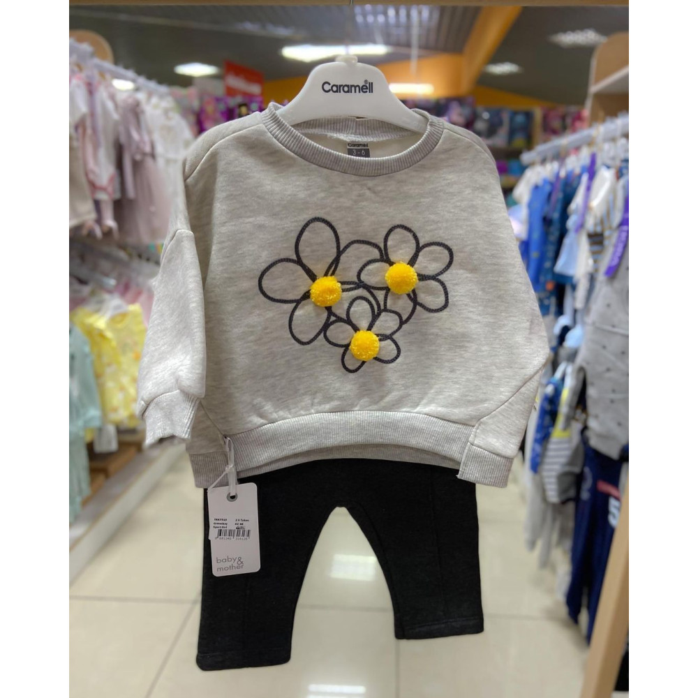 Комплект одягу Caramell Sport Girl р.68-74 світшот, штани, сіро-чорний (TKK7515)