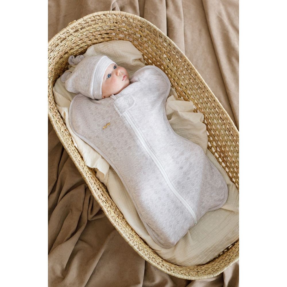 Пеленка на молнии с шапочкой Magbaby Wind бежевый меланж 0-3 мес. (100224)