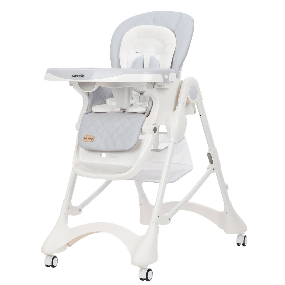 Carrello Caramel CRL-9501/3 - стульчик для кормления на колесиках (мягкий матрасик, корзина для игрушек) • Cloud Grey