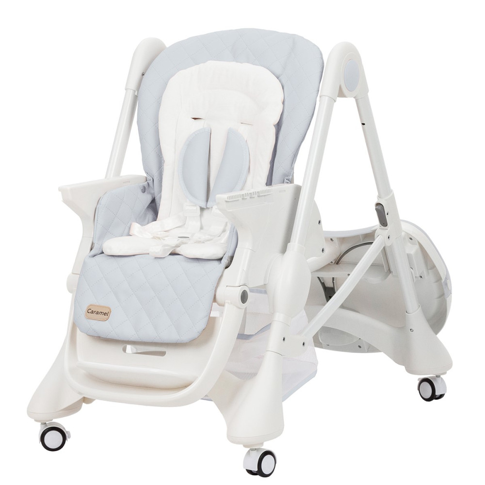 Carrello Caramel CRL-9501/3 - стульчик для кормления на колесиках (мягкий матрасик, корзина для игрушек) • Cloud Grey