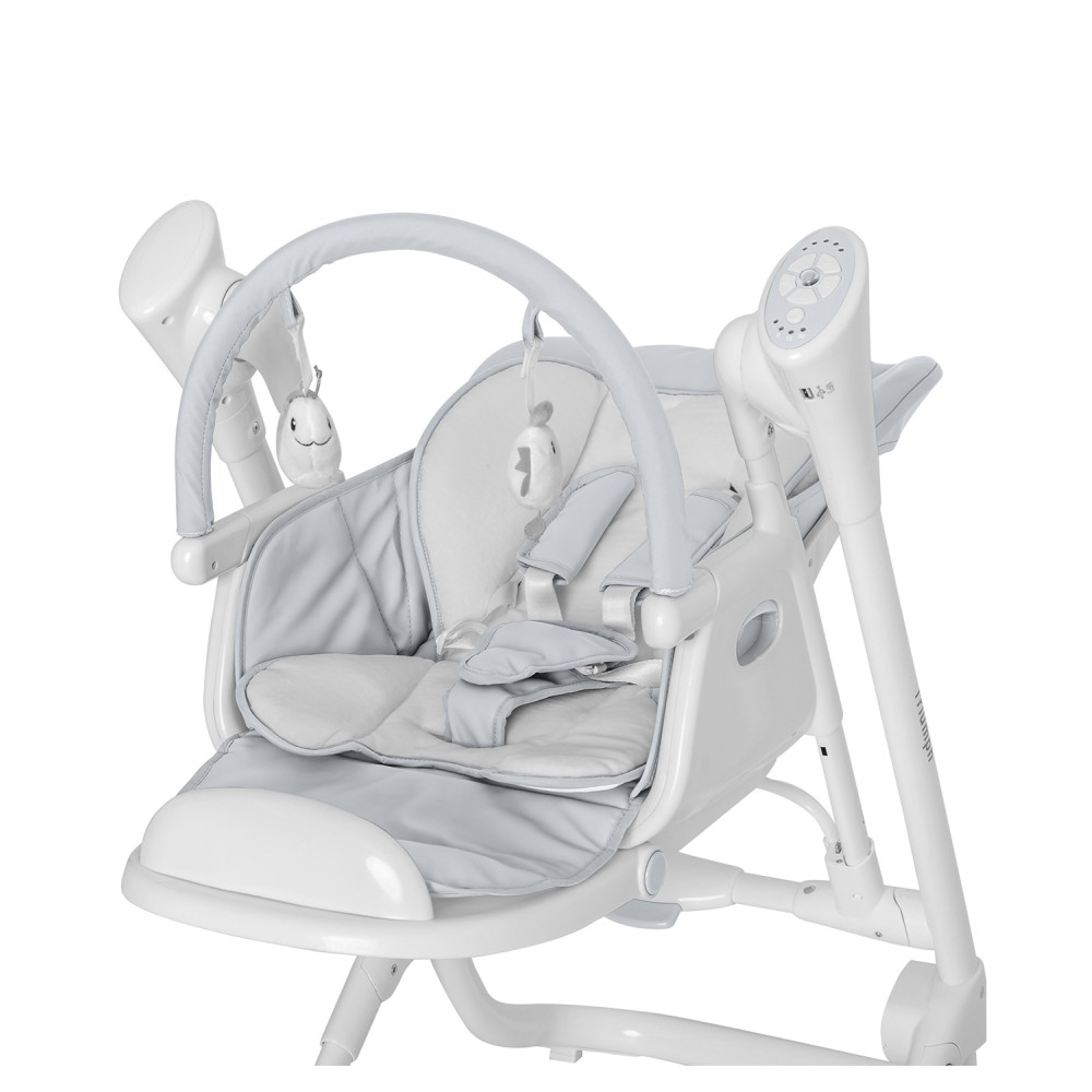 Carrello Triumph CRL-10302 - стільчик для годування, шезлонг та гойдалка з автоматичним безшумним рухом (живлення від мережі та батарейок, пульт ДК, таймер, 2 колеса) • Cloud Grey