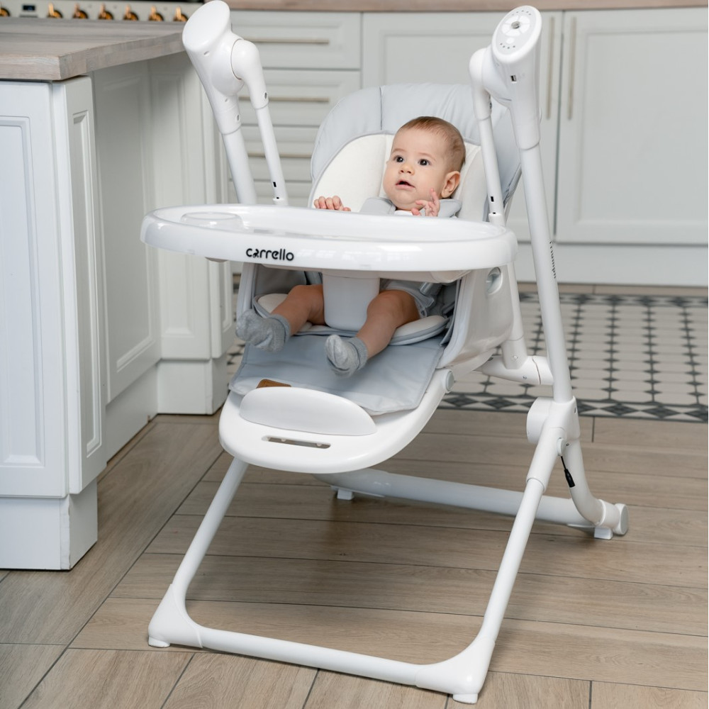 Carrello Triumph CRL-10302 - стільчик для годування, шезлонг та гойдалка з автоматичним безшумним рухом (живлення від мережі та батарейок, пульт ДК, таймер, 2 колеса) • Cloud Grey