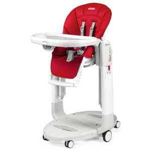 Peg Perego Tatamia Follow Me - стульчик для кормления, шезлонг для новорожденных, кресло-качалка (регулировка по высоте, наклон спинки, регулировка подножки), чехол из экокожи • Fragola