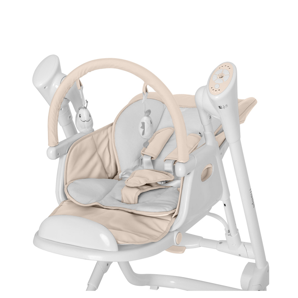 Carrello Triumph CRL-10302 - стільчик для годування, шезлонг та гойдалка з автоматичним безшумним рухом (живлення від мережі та батарейок, пульт ДК, таймер, 2 колеса) • Cream Beige